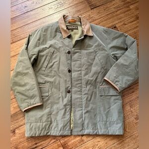 Timberland Limited Collection Heavy Cotton Leather Trim Overcoat, Chore Coat, XL